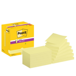 Post-It Super Sticky Pack de 12 Blocs de 90 Notas Adhesivas Reposicionables - Forma Rectangular - 76x127mm - en Zig-Zag - Color