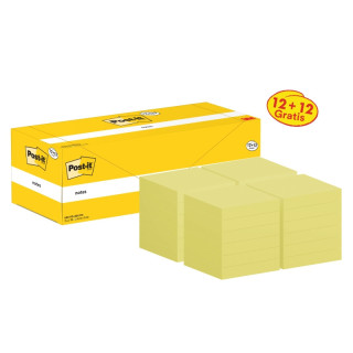 Post-It Pack de 24 Blocs de 100 Notas Adhesivas Reposicionables - Forma Cuadrada - 76x76mm - Color Amarillo Claro