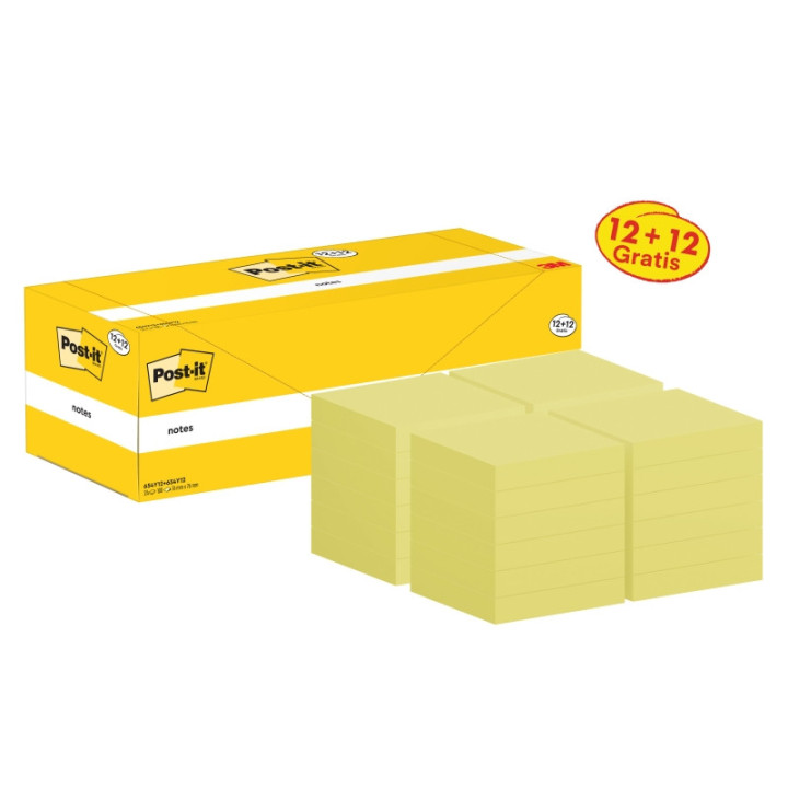 Post-It Pack de 24 Blocs de 100 Notas Adhesivas Reposicionables - Forma Cuadrada - 76x76mm - Color Amarillo Claro