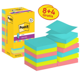 Post-It Super Sticky Pack de 12 Blocs de 90 Notas Adhesivas Reposicionables - Forma Cuadrada - 76x76mm - en Zig-Zag - Colores S
