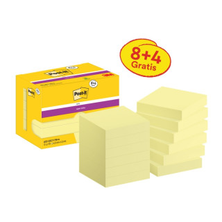 Post-It Super Sticky Pack de 12 Blocs de 90 Notas Adhesivas Reposicionables - 47.6x47.6mm - Promocion 8 Blocs + 4 Gratis - Colo