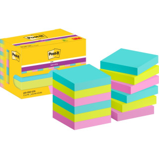 Post-It Super Sticky Pack de 12 Blocs de 90 Notas Adhesivas Reposicionables - Forma Cuadrada - 47.6x47.6mm - Colores Surtidos