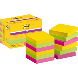 Post-It Super Sticky Pack de 12 Blocs de 90 Notas Adhesivas Reposicionables - Forma Cuadrada - 47.6x47.6mm - Colores Surtidos