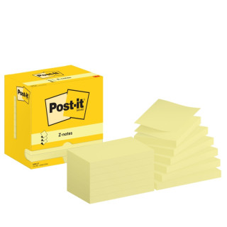 Post-It Pack de 12 Blocs de 100 Z-Notas Adhesivas Reposicionables - Forma Rectangular - 76x127mm - Color Amarillo Claro