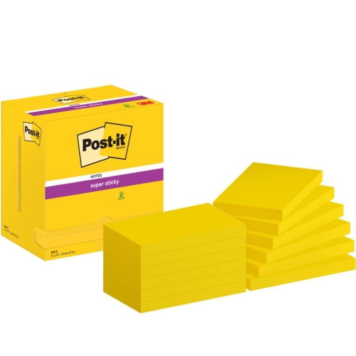 Post-It Super Sticky Pack de 12 Blocs de 90 Notas Adhesivas Reposicionables Colores Ultra - 76x127mm - Color Amarillo