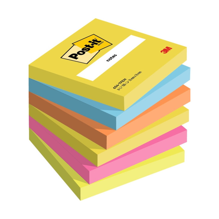 Post-It Pack de 6 Blocs de 100 Notas Adhesivas Reposicionables - Forma Cuadrada - 76x76mm - Colores Surtidos
