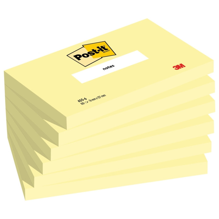 Post-It Pack de 6 Blocs de 100 Notas Adhesivas Reposicionables - Forma Rectangular - 76x127mm - Color Amarillo Claro