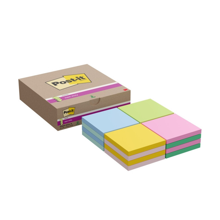 Post-It Super Sticky Pack de 16 Blocs de 90 Notas Adhesivas Reposicionables - Forma Cuadrada - 76x76mm - en Zig-Zag - Colores S