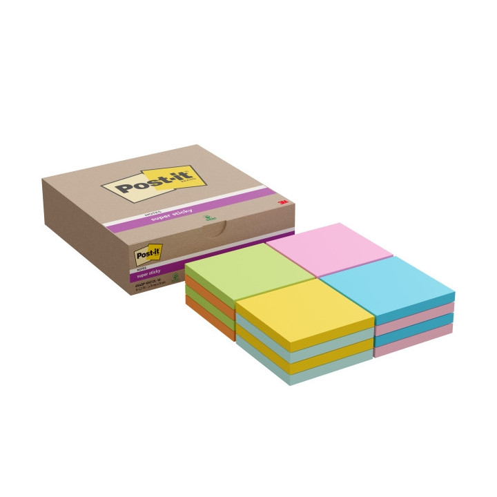 Post-It Super Sticky Pack de 16 Blocs de 90 Notas Adhesivas Reposicionables - 76x76mm - Colores Surtidos