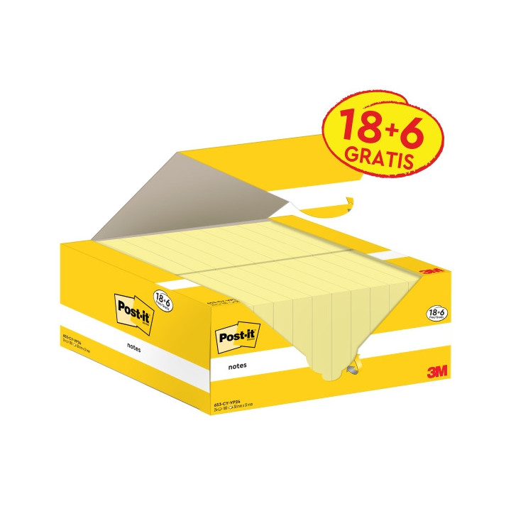 Post-It Pack de 24 Blocs de 100 - Forma Rectangular - 38x51mm - Color Amarillo Claro