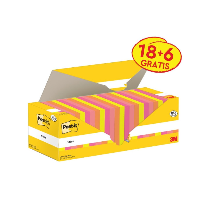 Post-It Pack de 24 Blocs de 100 - Forma Cuadrada - 76x76mm - Colores Surtidos