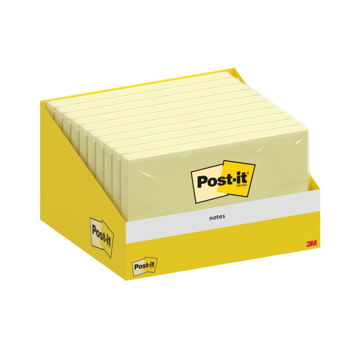 Post-It Bloc de 100 Notas Adhesivas Reposicionables - 76x127mm - Paquete de Carton - 100% PEFC - Color Amarillo Claro