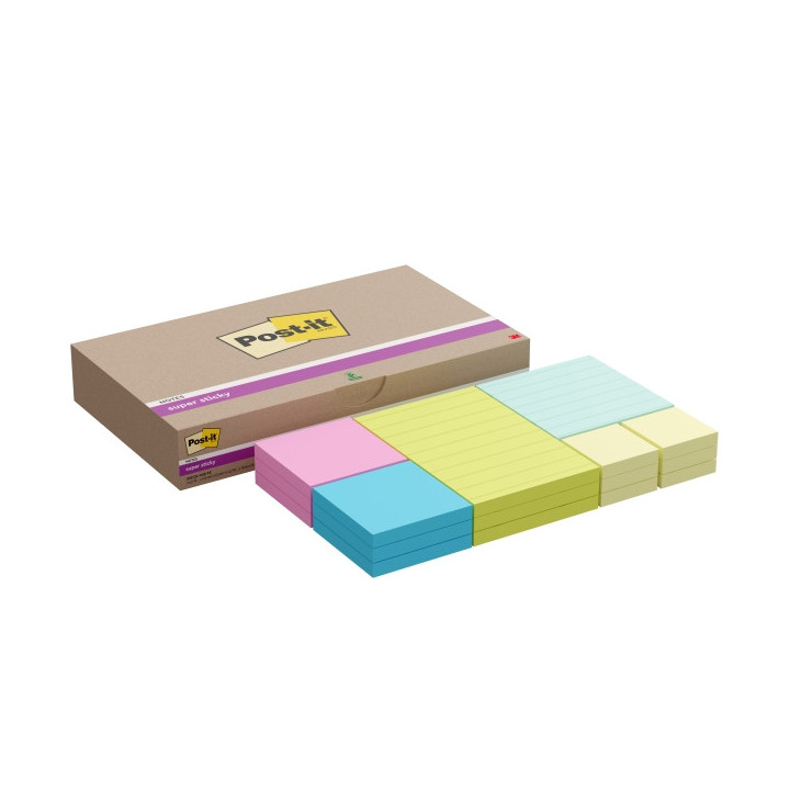 Post-It Super Sticky Pack de 18 Blocs de 90 Notas Adhesivas Reposicionables - Colores Surtidos