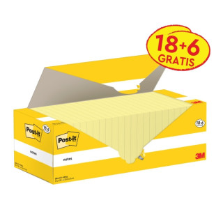 Post-It Pack de 24 Blocs de 100 Notas Adhesivas Reposicionables - Forma Cuadrada - 76x76mm - Color Amarillo Claro