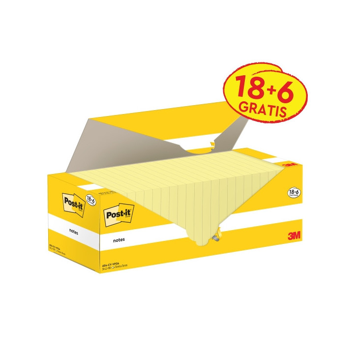 Post-It Pack de 24 Blocs de 100 Notas Adhesivas Reposicionables - Forma Cuadrada - 76x76mm - Color Amarillo Claro