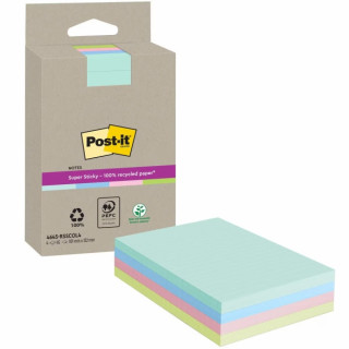 Post-It Super Sticky Super Sticky Pack de 4 Blocs de 45 Notas Adhesivas Recicladas - Forma Rectangular - 102x152mm - Colores S