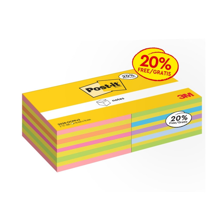 Post-It Pack de 2 Cubos de 450 Notas Adhesivas Reposicionables - Forma Cuadrada - Colores Surtidos
