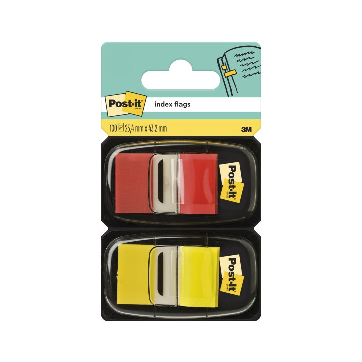 Post-It Index Pack de 2 Dispensadores con 100 Marcadores de Indice Reposicionables - Forma Rectangular - Colores Surtidos