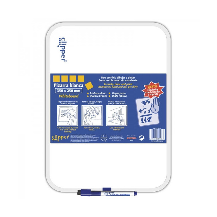 Alpino Clipper Pizarra Blanca 35x25cm - Una Cara Blanca y otra con Cuadricula - Borrado en Seco - Incluye Rotulador con Borrado