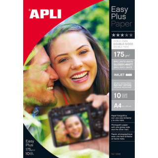 Apli Pack de 10 Hojas Papel Fotografico Photobright Doble Cara A4 175g - Brillante en una Cara y Mate en la otra - Indicado par