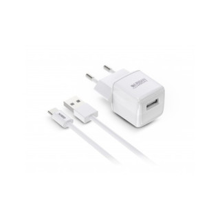 Urban Factory Powee Cargador de Pared USB-A 2.4 A/12W - Cable USB-A a USB-C de 1m - Color Blanco