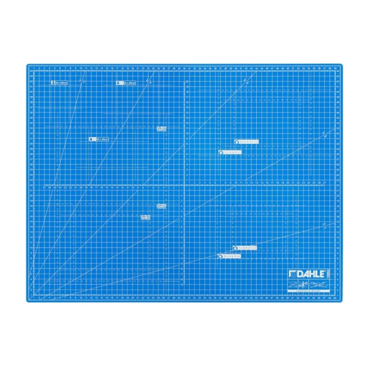 Dahle 10692 Plancha de Corte A2 45x60cm - 5 Capas con Nucleo Resistente al Corte - Lineas de Orientacion - Color Azul