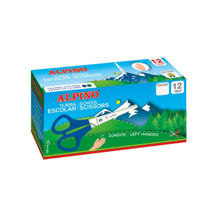 Alpino Tijera Escolar para Zurdos 13cm - Acero Inoxidable - Punta Roma - Colores Surtidos