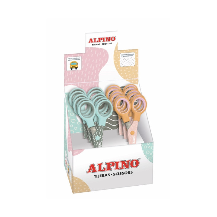 Alpino Pastel Tijera Escolar 13cm - Acero Inoxidable - Punta Roma - Colores Pastel Surtidos