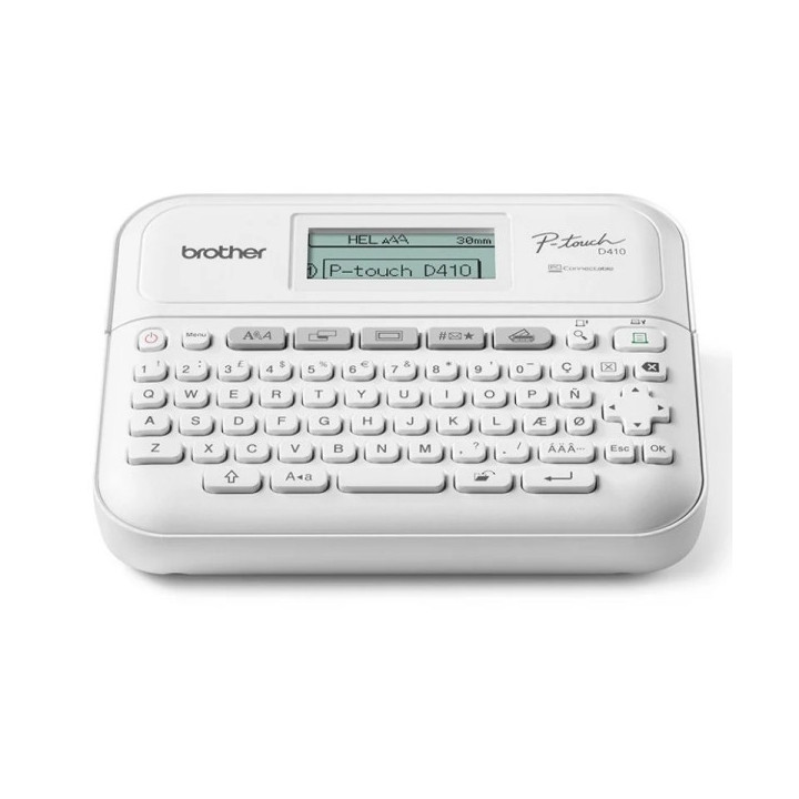 Brother P-Touch D410 Rotuladora Electronica - Con Conexion a PC - Pantalla LCD - Ancho Max. de Cinta 18mm - Color Blanco
