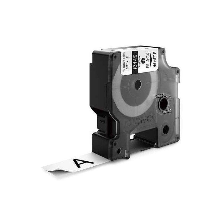 Dymo ID1-19 18445 Cinta de Etiquetas de Vinilo Industrial Original para Rotuladora - Texto negro sobre fondo blanco - Ancho 19m