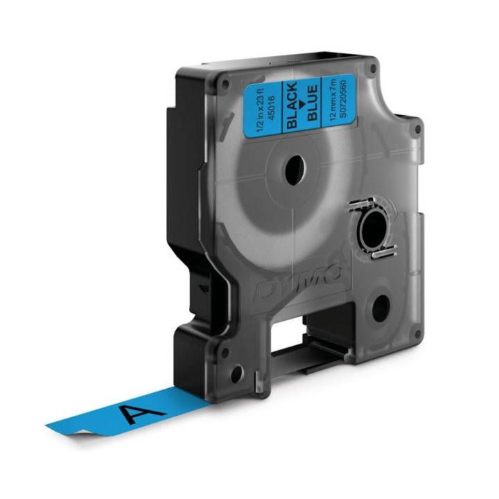 Dymo D1 45016 Cinta de Etiquetas Original para Rotuladora - Texto Negro sobre Fondo Azul - Ancho 12mm x 7 metros - S0720560