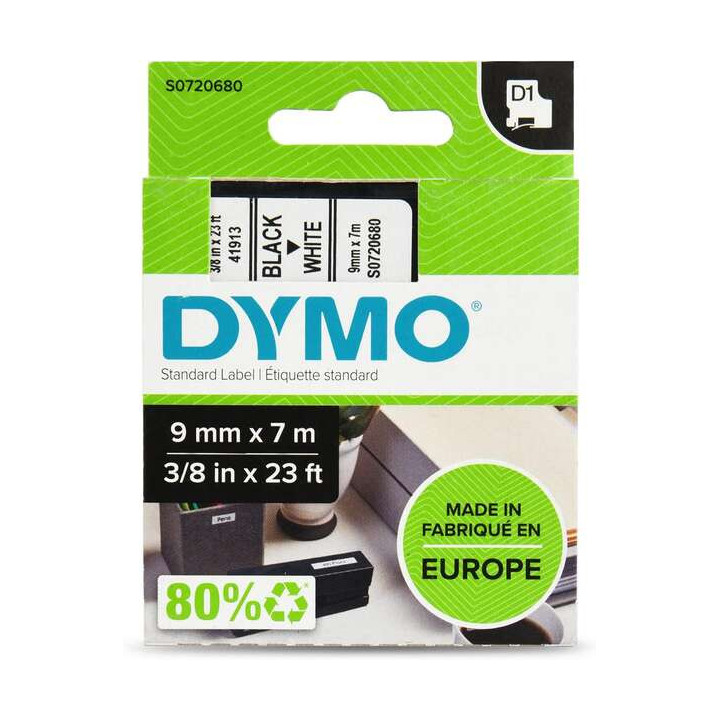 Dymo D1 40913 Cinta de Etiquetas Original para Rotuladora - Texto negro sobre fondo blanco - Ancho 9mm x 7 metros - S0720680