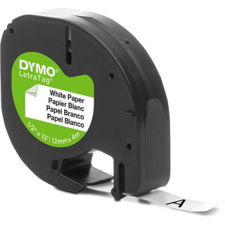 Dymo LetraTag S0721510 Cinta de Etiquetas Original para Rotuladora - Texto negro sobre fondo blanco - Ancho 12mm x 4 metros (91