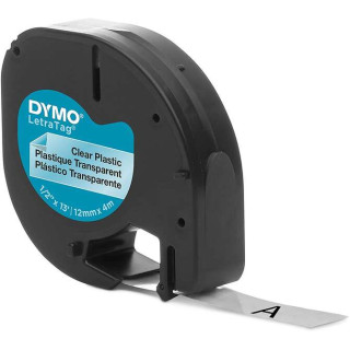 Dymo LetraTag S0721530 Cinta de Etiquetas Original para Rotuladora - Texto negro sobre fondo transparente - Ancho 12mm x 4 metr