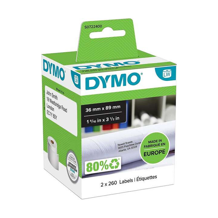 Dymo LW 99012 Etiquetas Originales de Direccion Grandes Autoadhesivas - 36x89mm - 520 Unidades - S0722400