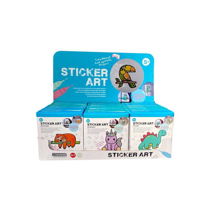 Comansi Display Sticker Art Basic 18 Unidades - Pegatinas Creativas para Ventanas  - Manualidades Infantiles - Surtido Temát