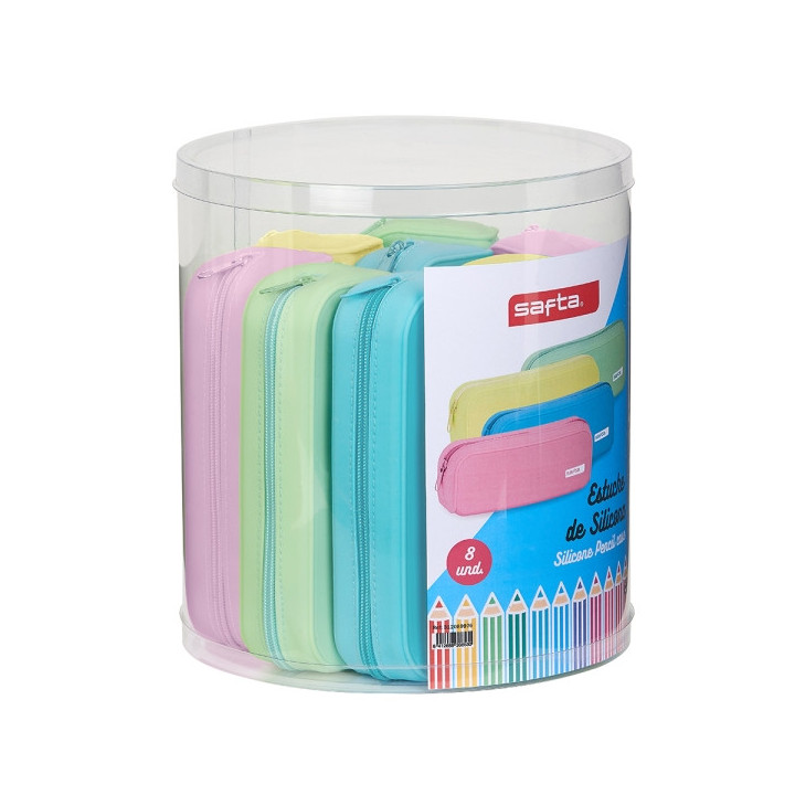 Safta Conjunto 8 Estuches - Silicona - Cuadrados - 27x23cm - Colores Surtidos