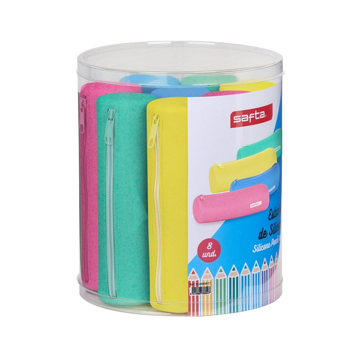 Safta Conjunto 8 Estuches - Silicona con Purpurina - Redondos - 19.5x23x19.5cm - Colores Surtidos