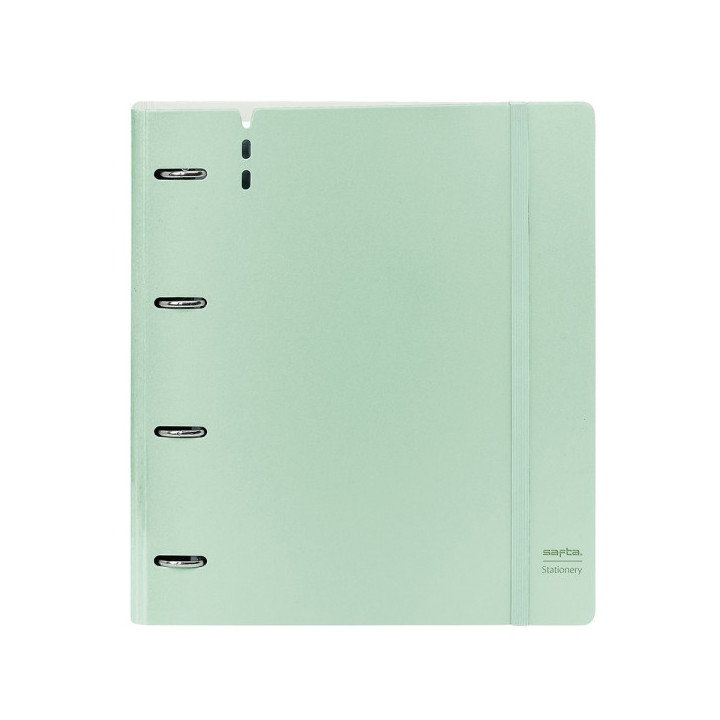 Safta Carpeta de 4 Anillas - PP Foam - Anillas de 35mm - Incluye 100 Hojas A4 - 27x32x4cm - Color Verde Pastel