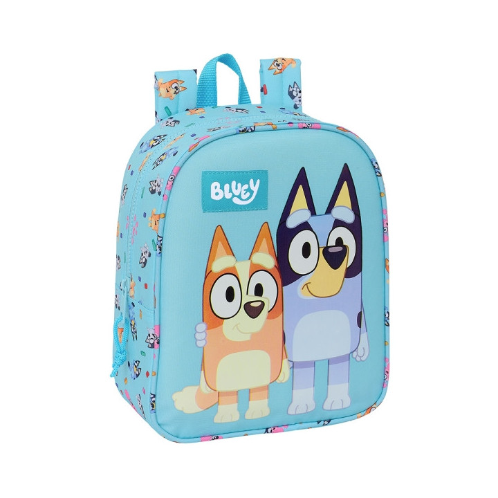 Safta Bluey Mochila Guarderia - Adaptable a Carro - Asa de Mano - 22x27x10cm - Color Azul Claro