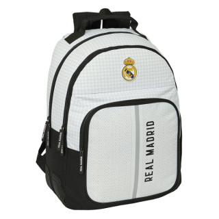 Safta Real Madrid 1ª Equipacion 24/25 Mochila - Adaptable a Carro - 2 Compartimentos - Asa de Mano - 32x42x15cm - Color Blanco