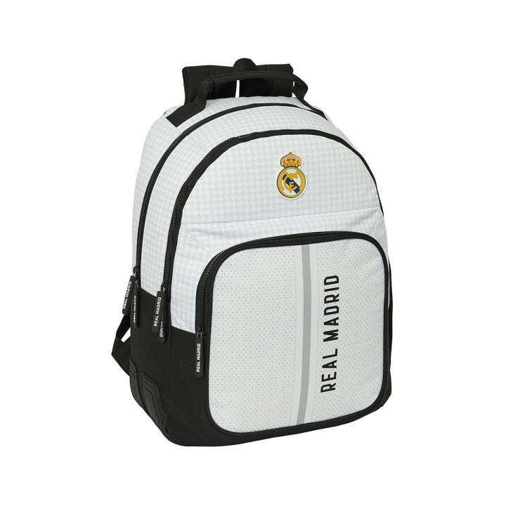 Safta Real Madrid 1ª Equipacion 24/25 Mochila - Adaptable a Carro - 2 Compartimentos - Asa de Mano - 32x42x15cm - Color Blanco