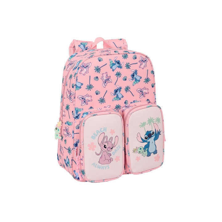 Safta Stitch Beach Mochila Infantil Bolsillos - Adaptable a Carro - Asa de Mano - 26x34x11cm - Color Rosa