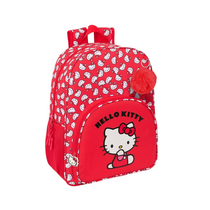 Safta Hello Kitty "Iconic" Mochila Infantil - Adaptable a Carro - Asa de Mano - Bolsillos Laterales - 33x42x14cm - Color Rojo