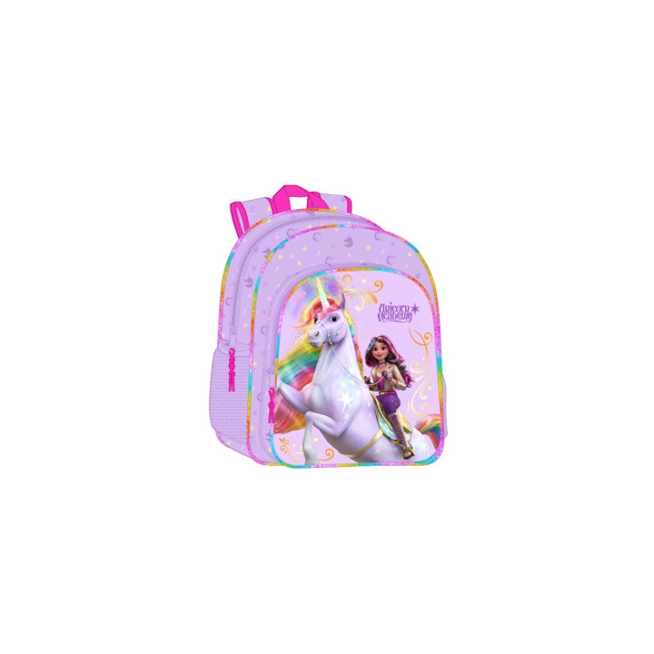 Safta Unicorn Academy Mochila Infantil - Adaptable a Carro - Asa de Mano - Bolsillos Laterales - 33x42x14cm - Color Lila