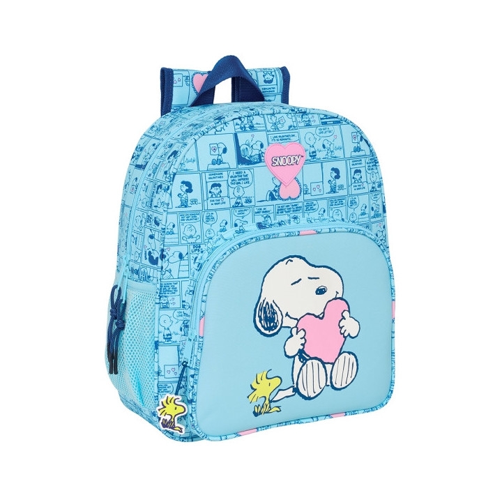 Safta Snoopy Love Mochila Infantil - Adaptable a Carro - Asa de Mano - 32x38x12cm - Color Azul Claro