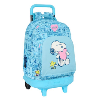 Safta Snoopy Love Mochila con Carro Integrado - Extraible para Facilitar su Limpieza - Base Reforzada - Asa Extraible - 33x45x2
