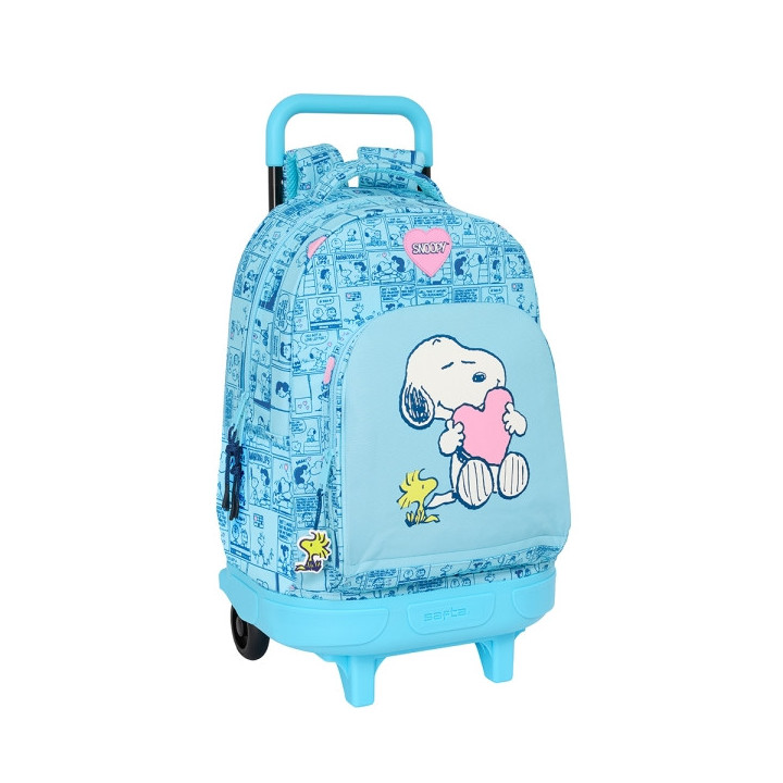 Safta Snoopy Love Mochila con Carro Integrado - Extraible para Facilitar su Limpieza - Base Reforzada - Asa Extraible - 33x45x2