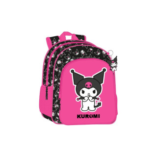 Safta Kuromi Mochila Infantil - Adaptable a Carro - Asa de Mano - Bolsillos Laterales - 33x42x14cm - Color Fucsia/Negro