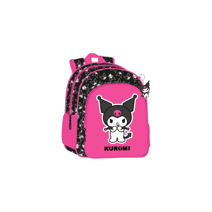 Safta Kuromi Mochila Infantil - Adaptable a Carro - Asa de Mano - Bolsillos Laterales - 33x42x14cm - Color Fucsia/Negro
